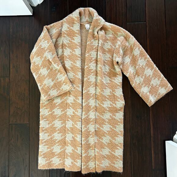 Peach & cream Aztec print oversized open sweater pockets Cozycore Size XS - Picture 1 of 8